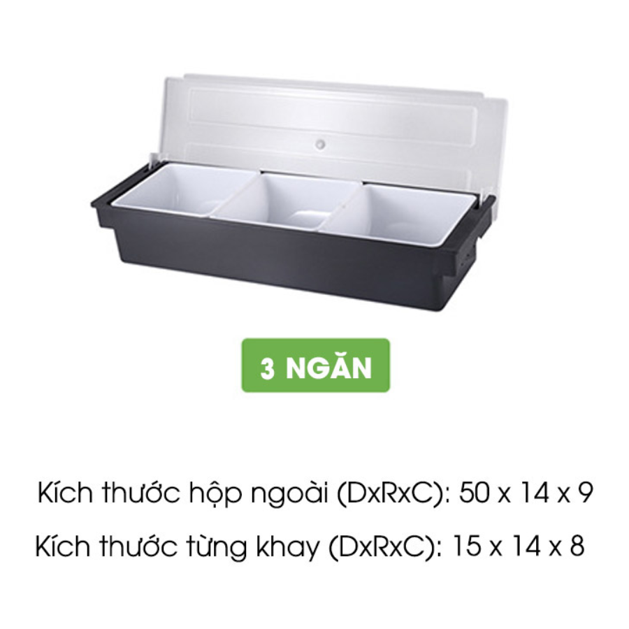 kích thước khay đựng topping 3 ngăn
